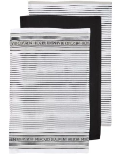 Hot Sale ???? Ladelle Prof. Series III Stripe Black 3pk Kitchen Towel ????