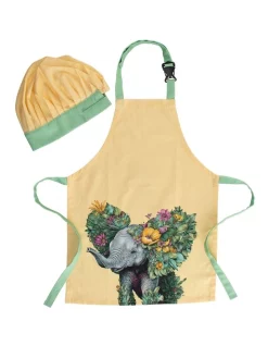 Budget ⭐ Maxwell & Williams Marini Ferlazzo Wild Planet Kids Apron & Hat Set Elephant In Light Yellow ????