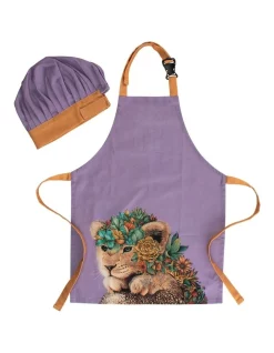 Promo ⭐ Maxwell & Williams Marini Ferlazzo Wild Planet Kids Apron & Hat Set Lion In Purple ????