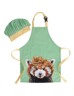 New ???? Maxwell & Williams Marini Ferlazzo Wild Planet Kids Apron & Hat Set Red Panda In Green ????