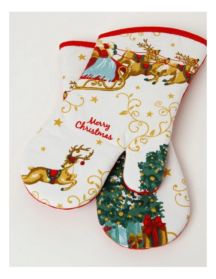 Outlet ???? The Cooks Collective ???? Christmas Novelty Oven Mitt Set Of 2 Festive Santa In White ???? 4 Outlet ???? The Cooks Collective ???? Christmas Novelty Oven Mitt Set Of 2 Festive Santa In White ???? - Image 2