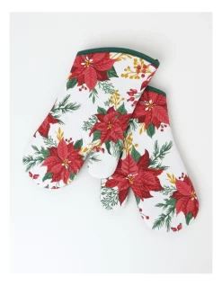 Cheap ???? The Cooks Collective ???? Christmas Novelty Oven Mitt Set Of 2 Poinsettia ????